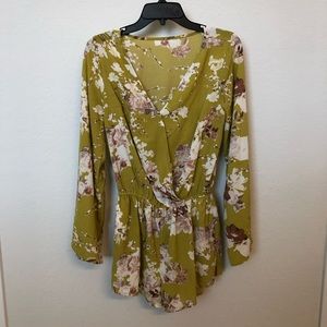 Yellow/green floral romper. Size small.